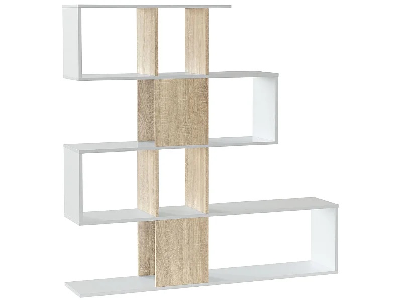Bibliothèque forme zig zag en bois de chêne coloris blanc - Longueur 145 x Profondeur 29 x Hauteur 145 cm