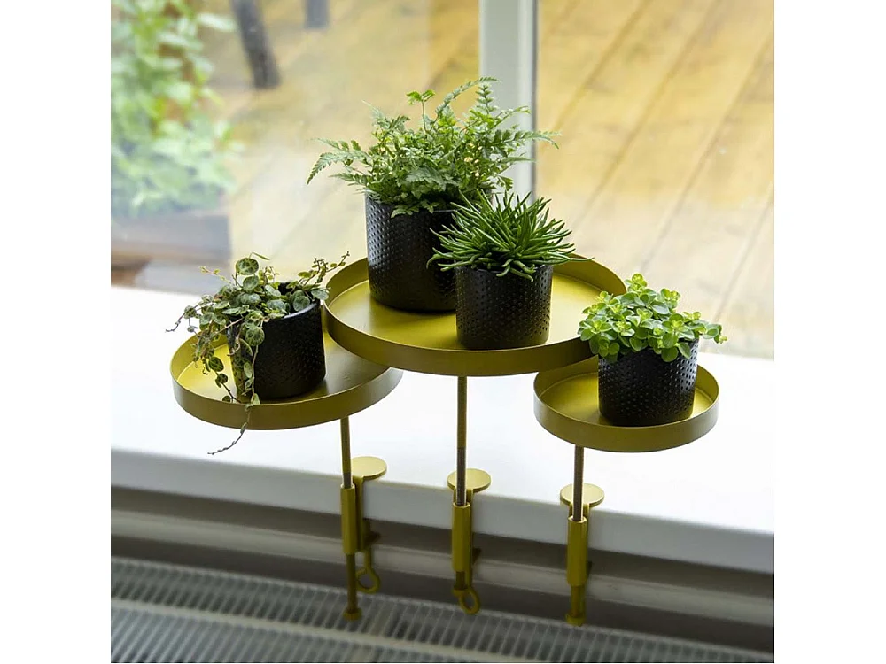 Support à plantes rond à fixer hauteur réglable doré 24.6 x 18 cm