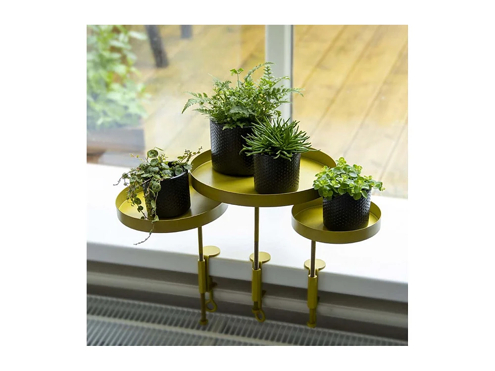 Support à plantes rond à fixer hauteur réglable doré 24.6 x 24 cm