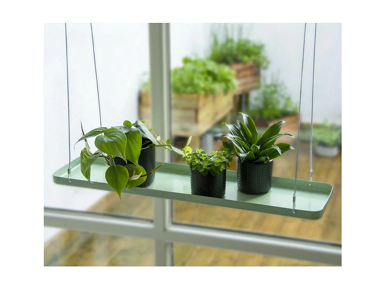 Support à plantes rectangulaire à suspendre vert Longueur de 58 cm