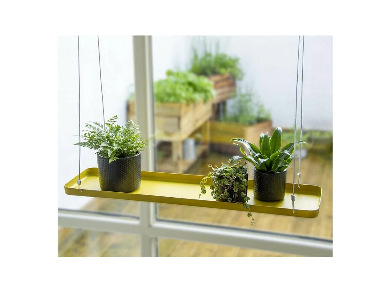 Support à plantes rectangulaire à suspendre doré Longueur de 58 cm