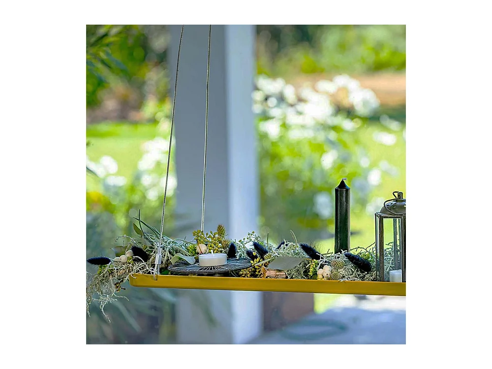 Support à plantes rectangulaire à suspendre doré Longueur de 58 cm