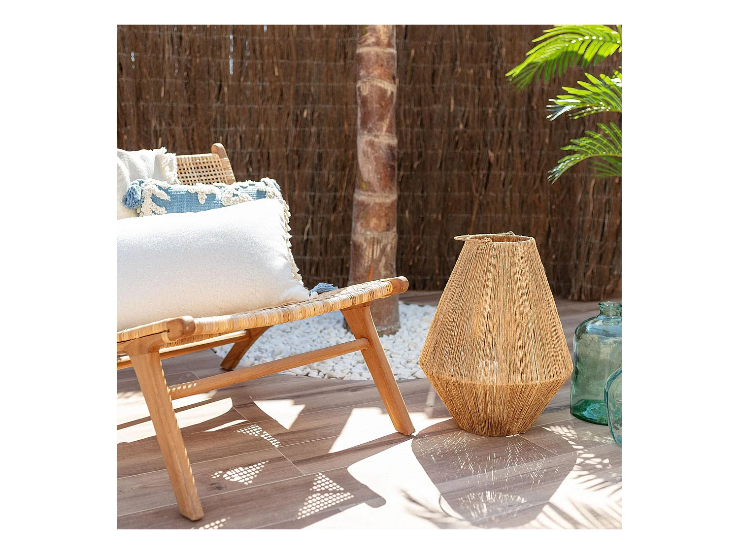 Lampe à Poser Jute Tuareg Couleur Naturelle avec télécommande