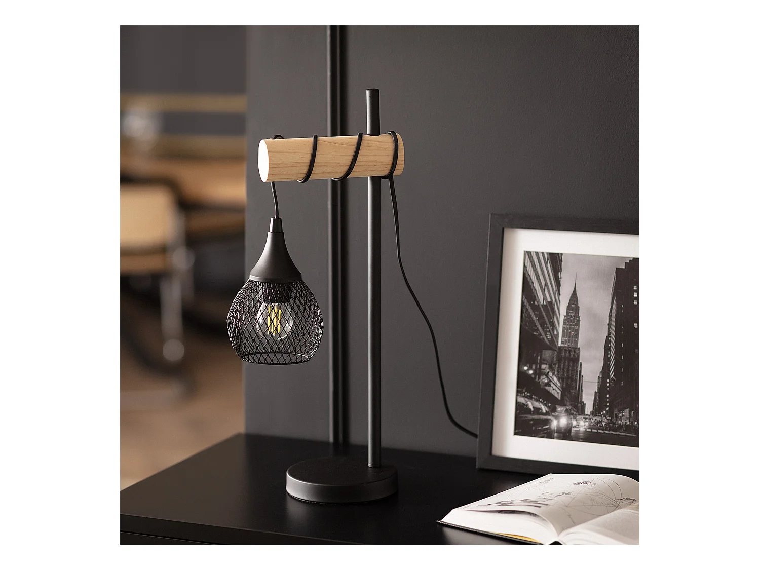 Lámpara de Mesa de Metal WiFi con Regulador Monah Negro