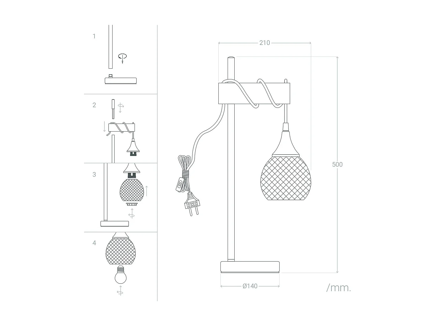 Lámpara de Mesa de Metal WiFi con Regulador Monah Negro