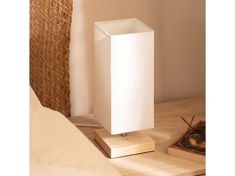 Lampe à Poser Bois et Tissu Haarle Blanc