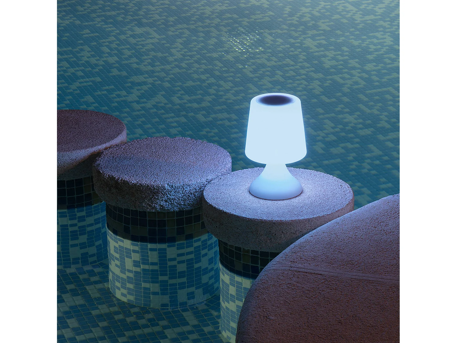 Lampe à Poser LED Extérieure Portative Uyoga RGBW avec Haut-Parleur Bluetooth et Batterie Rechargeable USB Blanc