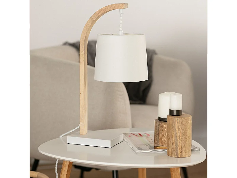 Lámpara de Mesa de Tela y Madera Haakon Blanco