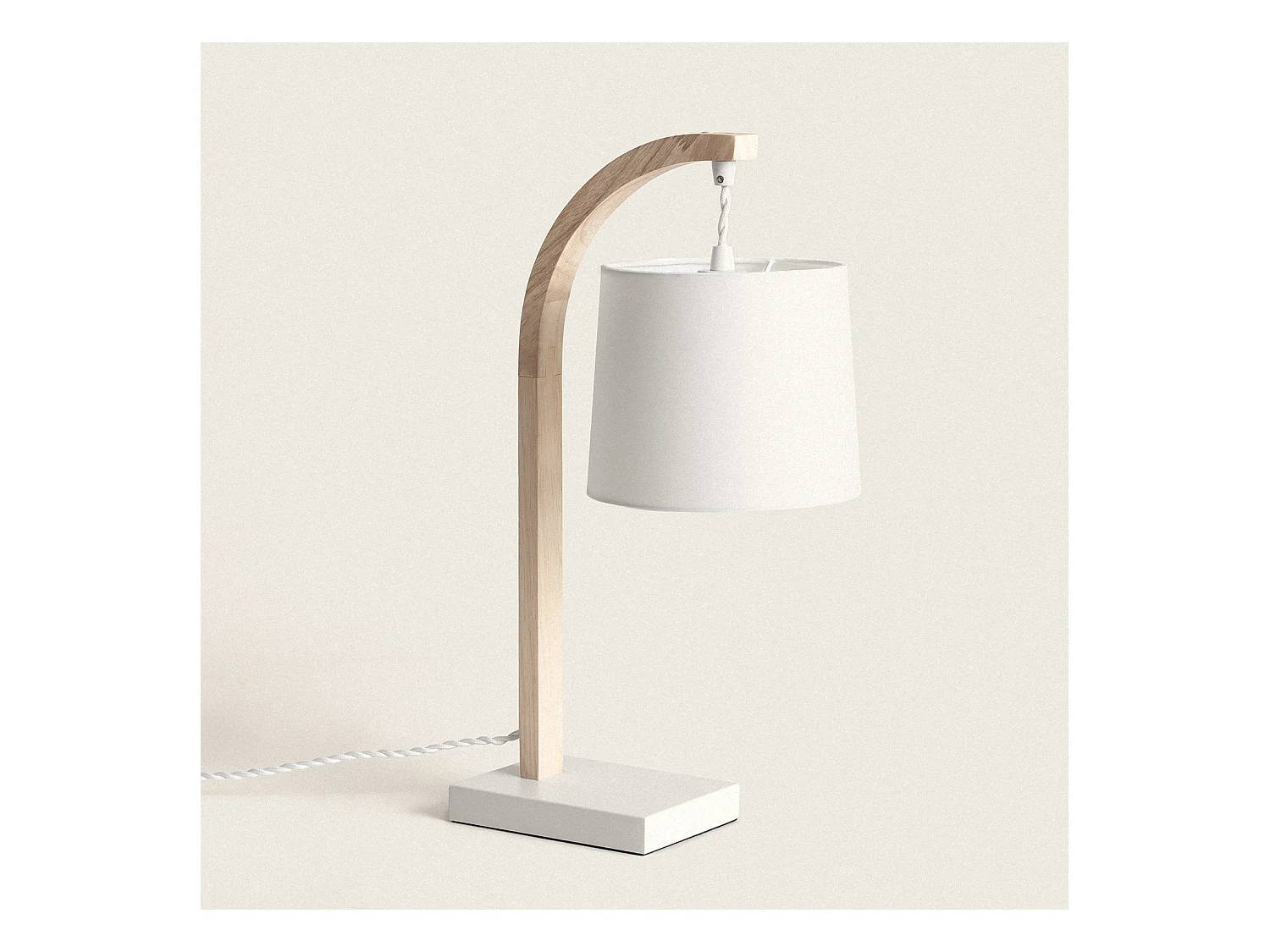 Lampada da Tavolo Tessuto e Legno Haakon Bianco