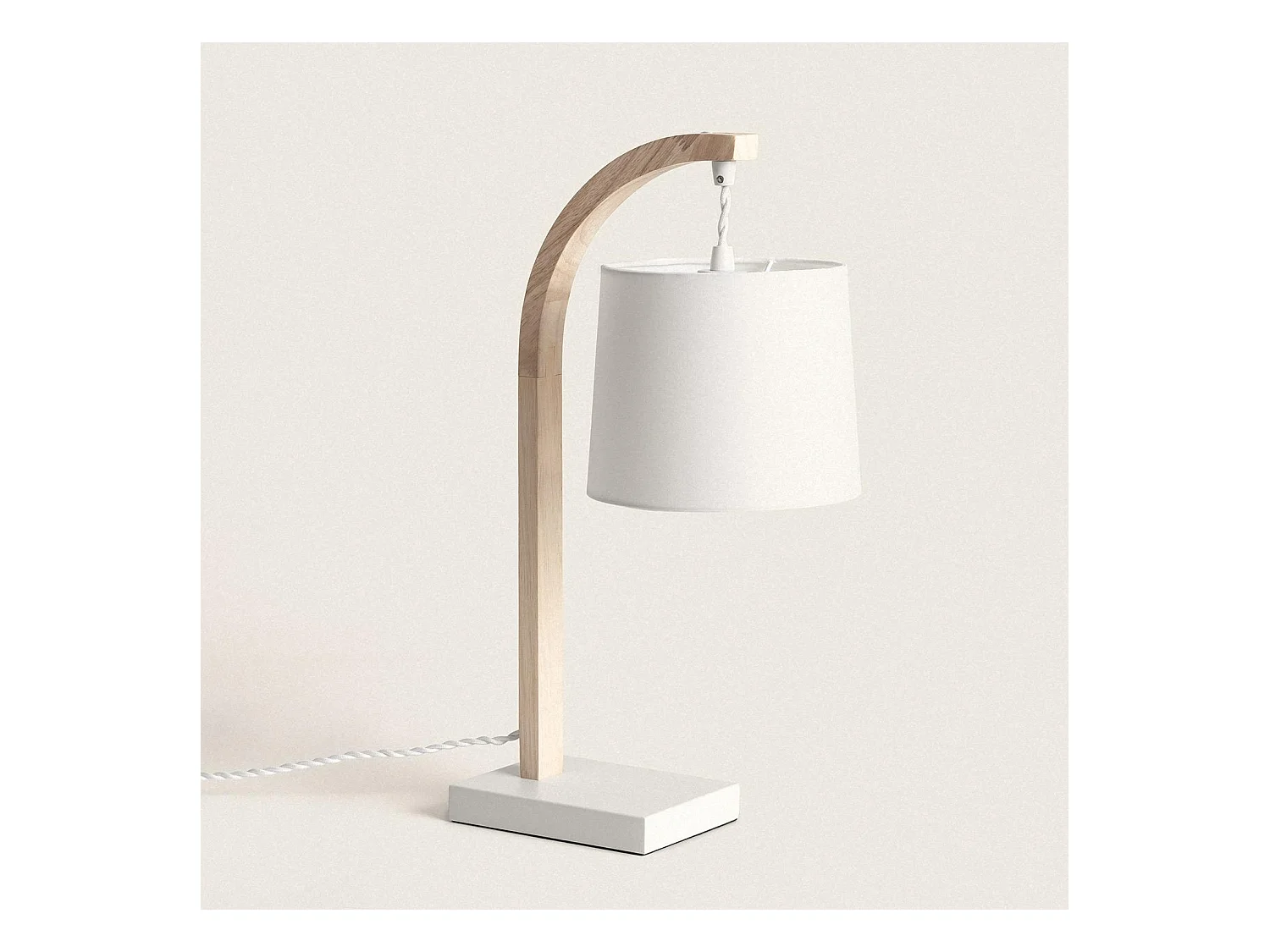 Lampada da Tavolo Tessuto e Legno Haakon Bianco