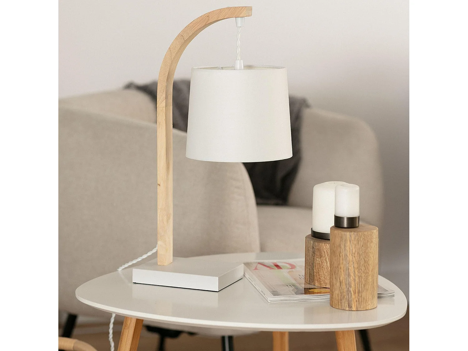 Lampe à Poser Bois et Textile Haakon  Blanc