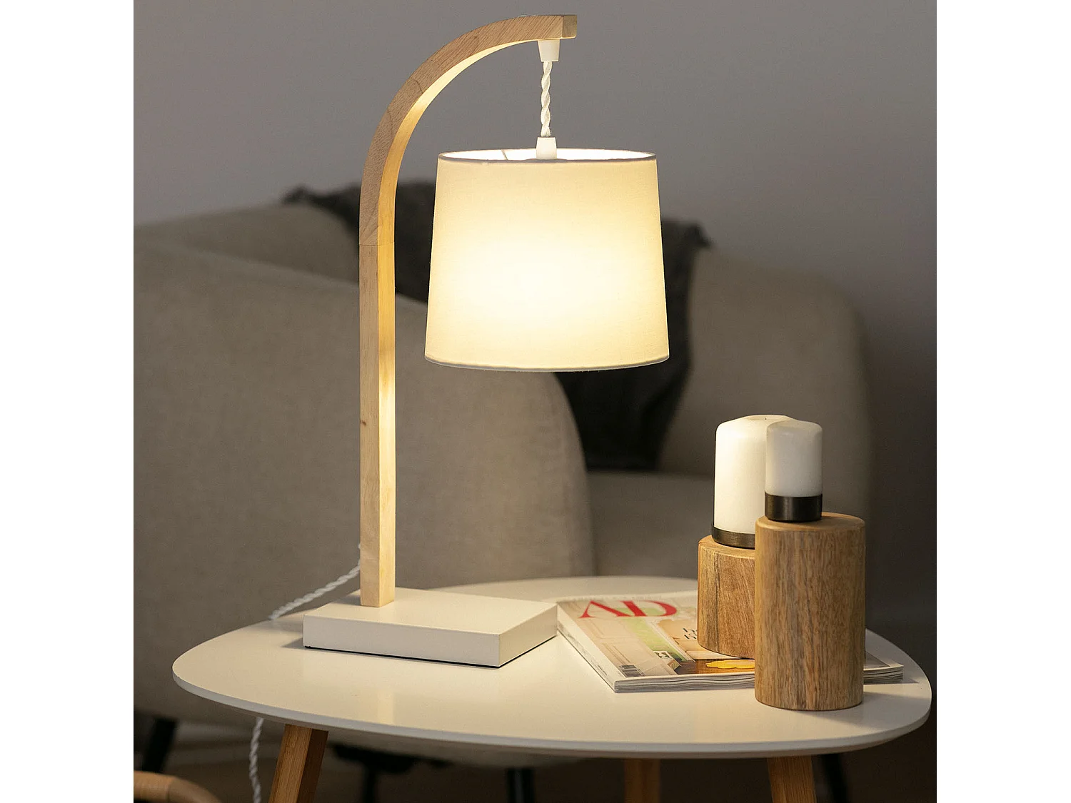 Lampe à Poser Bois et Textile Haakon  Blanc