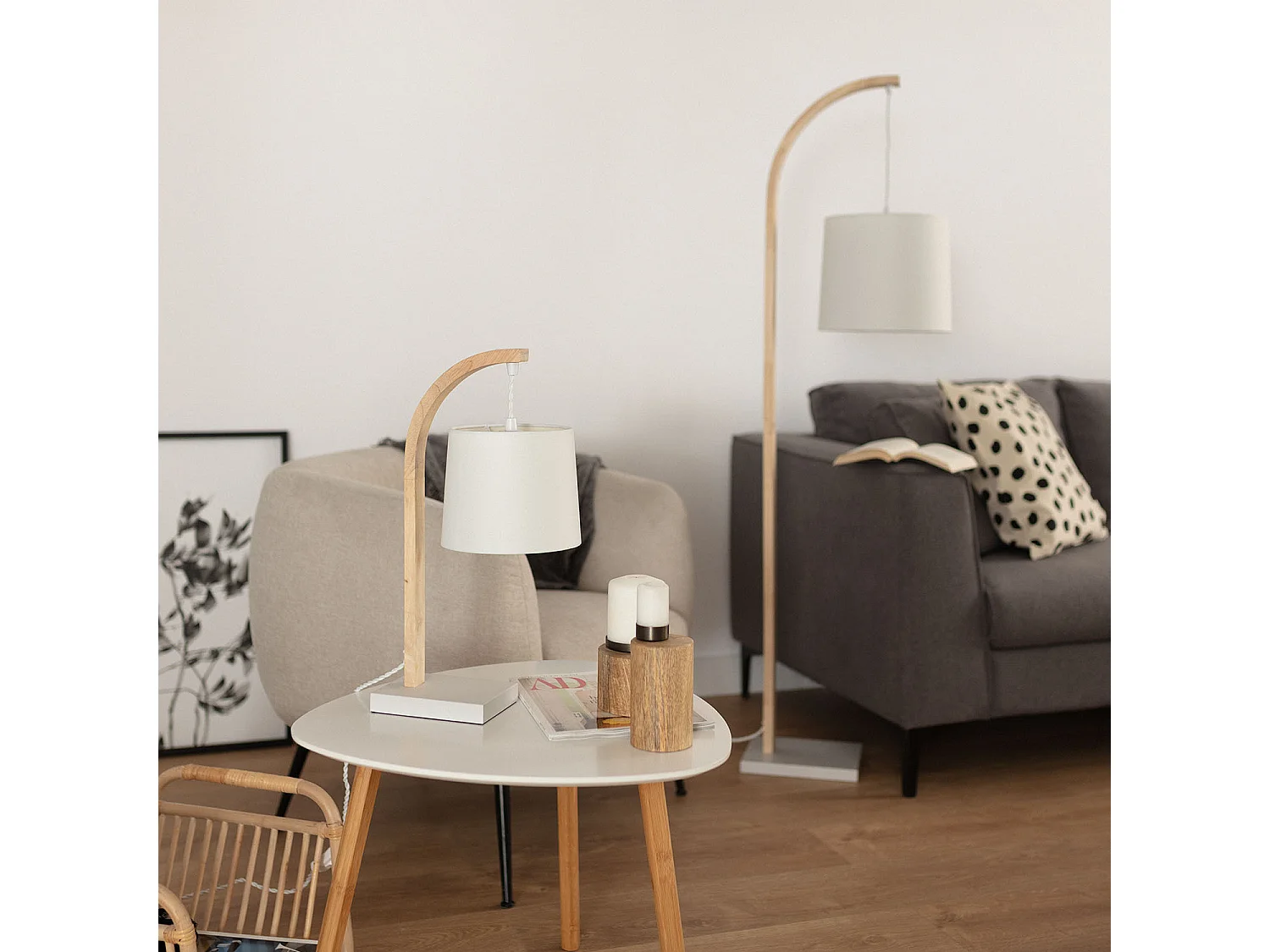 Lampe à Poser Bois et Textile Haakon  Blanc