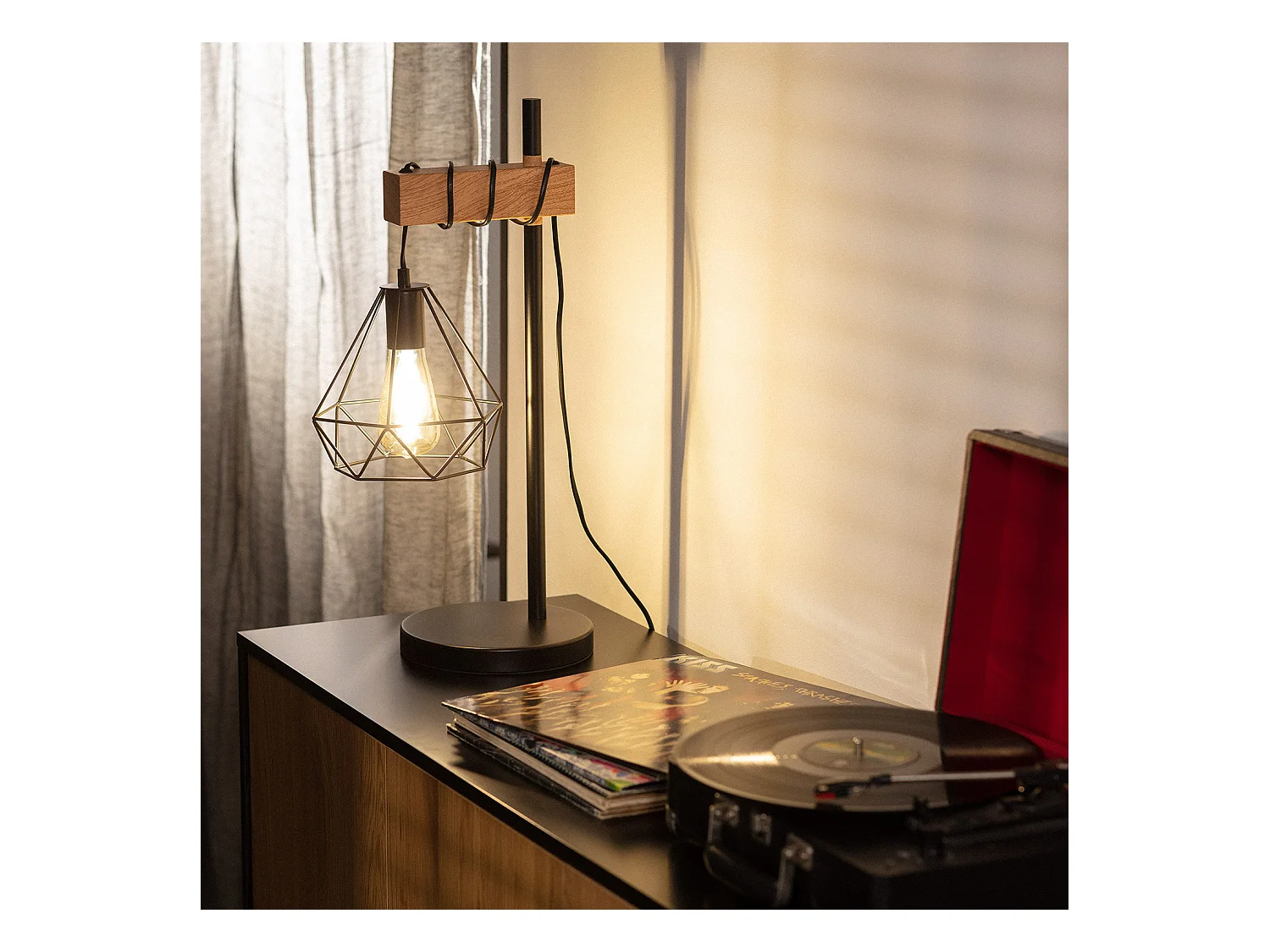 Lampe à Poser Bois et Métal Sardo Noir