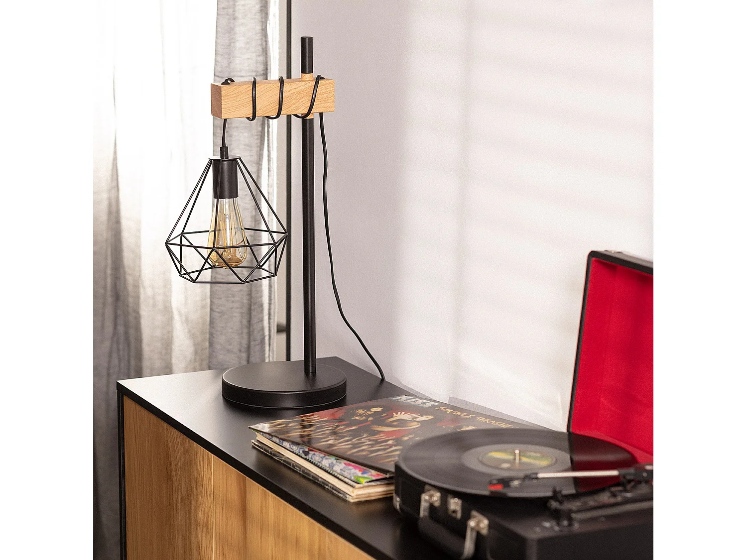 Lampe à Poser Bois et Métal Sardo Noir