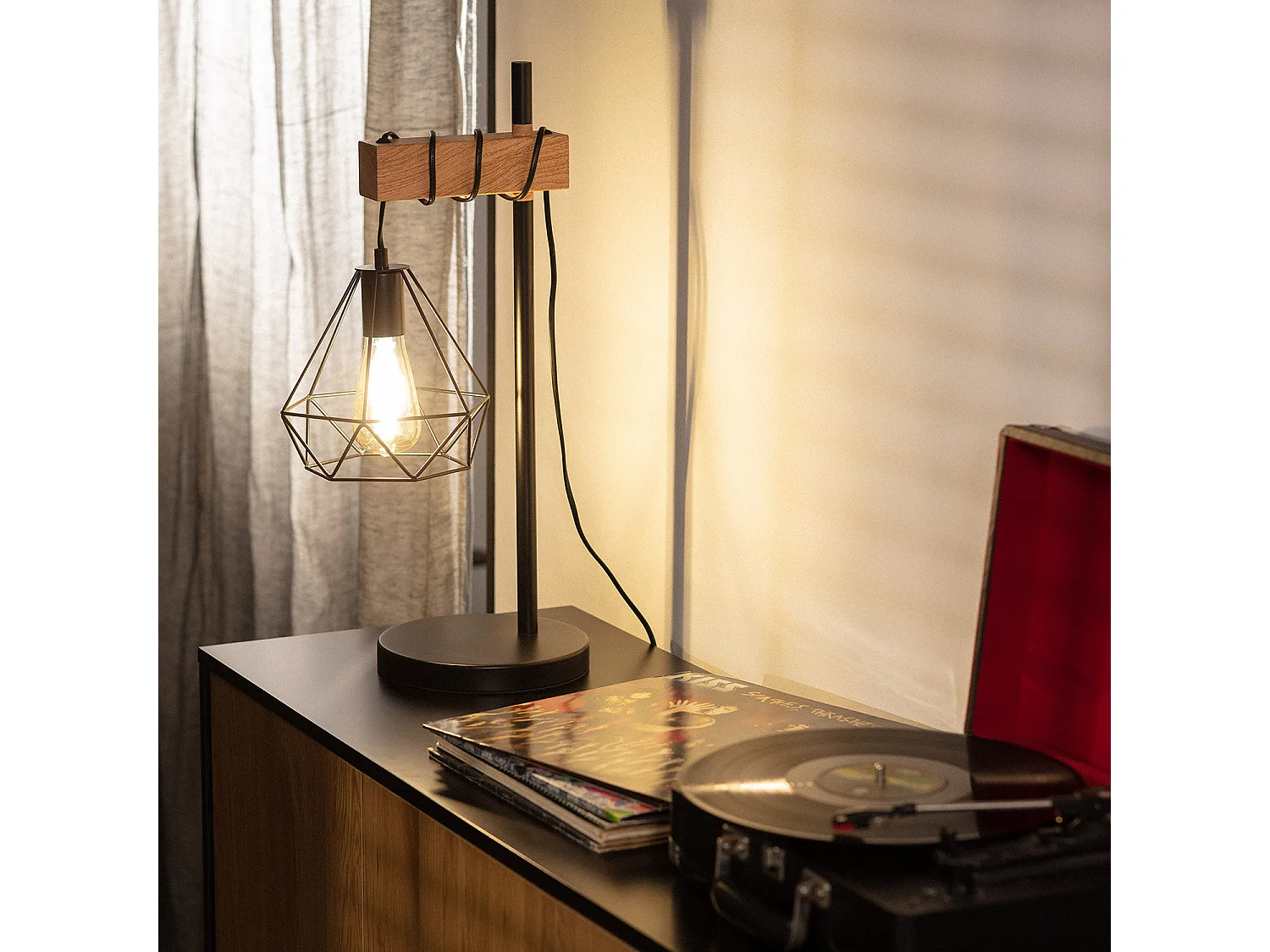 Lampe à Poser Bois et Métal Sardo Noir