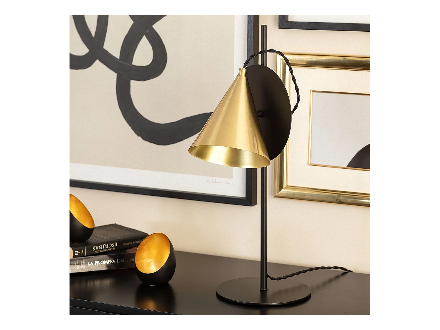 Lampada da Tavolo in Metallo Liceo Nero - Oro