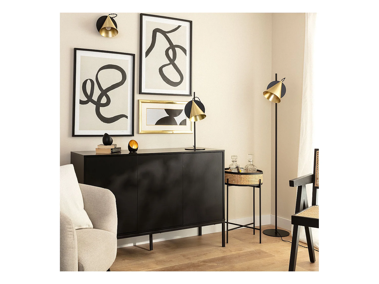 Lampada da Tavolo in Metallo Liceo Nero - Oro