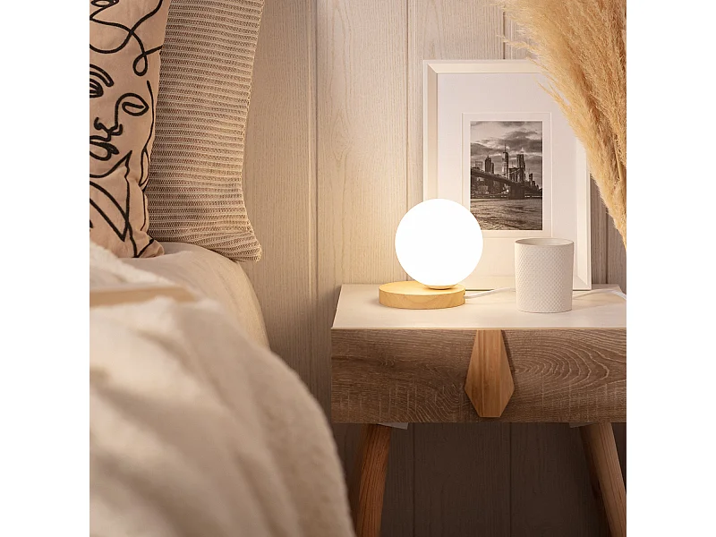 Lámpara de Mesa de Madera y Cristal Kamulo Natural