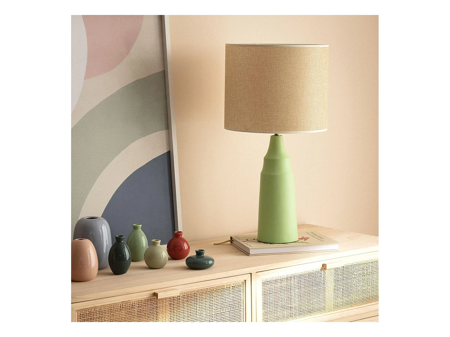 Lámpara de Mesa Metal y Tela Muka Verde Menta