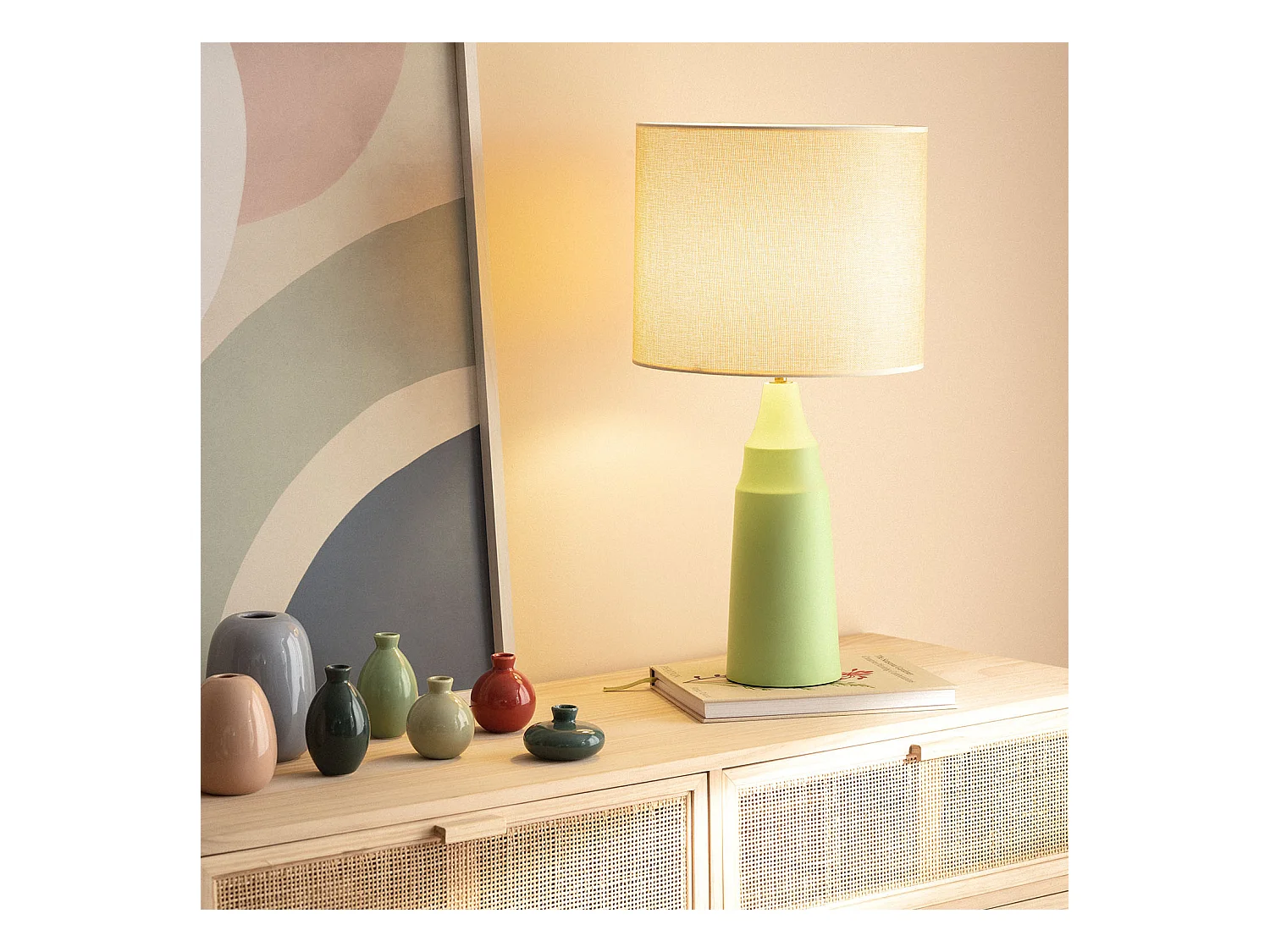 Lámpara de Mesa Metal y Tela Muka Verde Menta