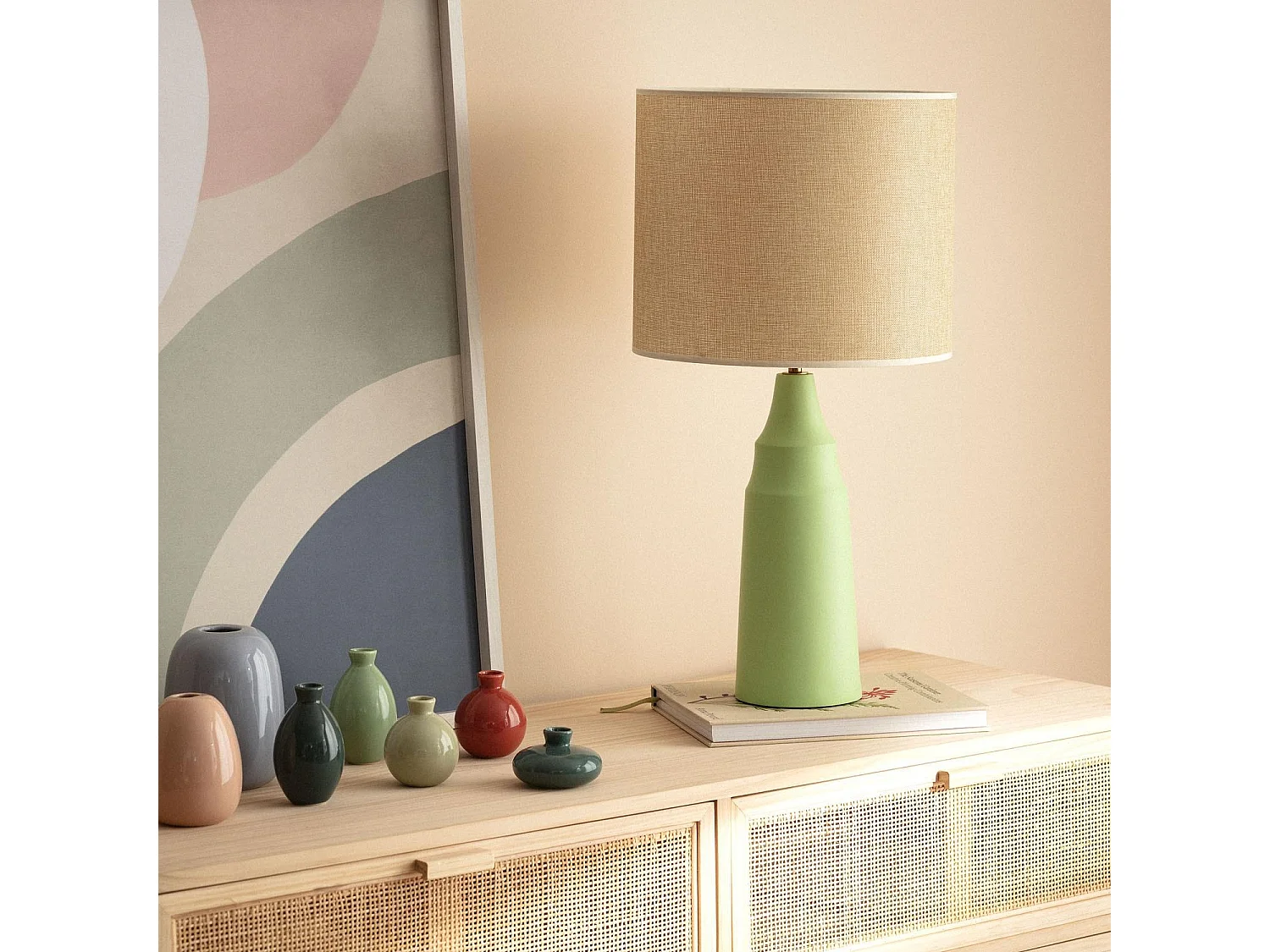 Lampada da Tavolo Metallo e Tessuto Muka Verde Menta