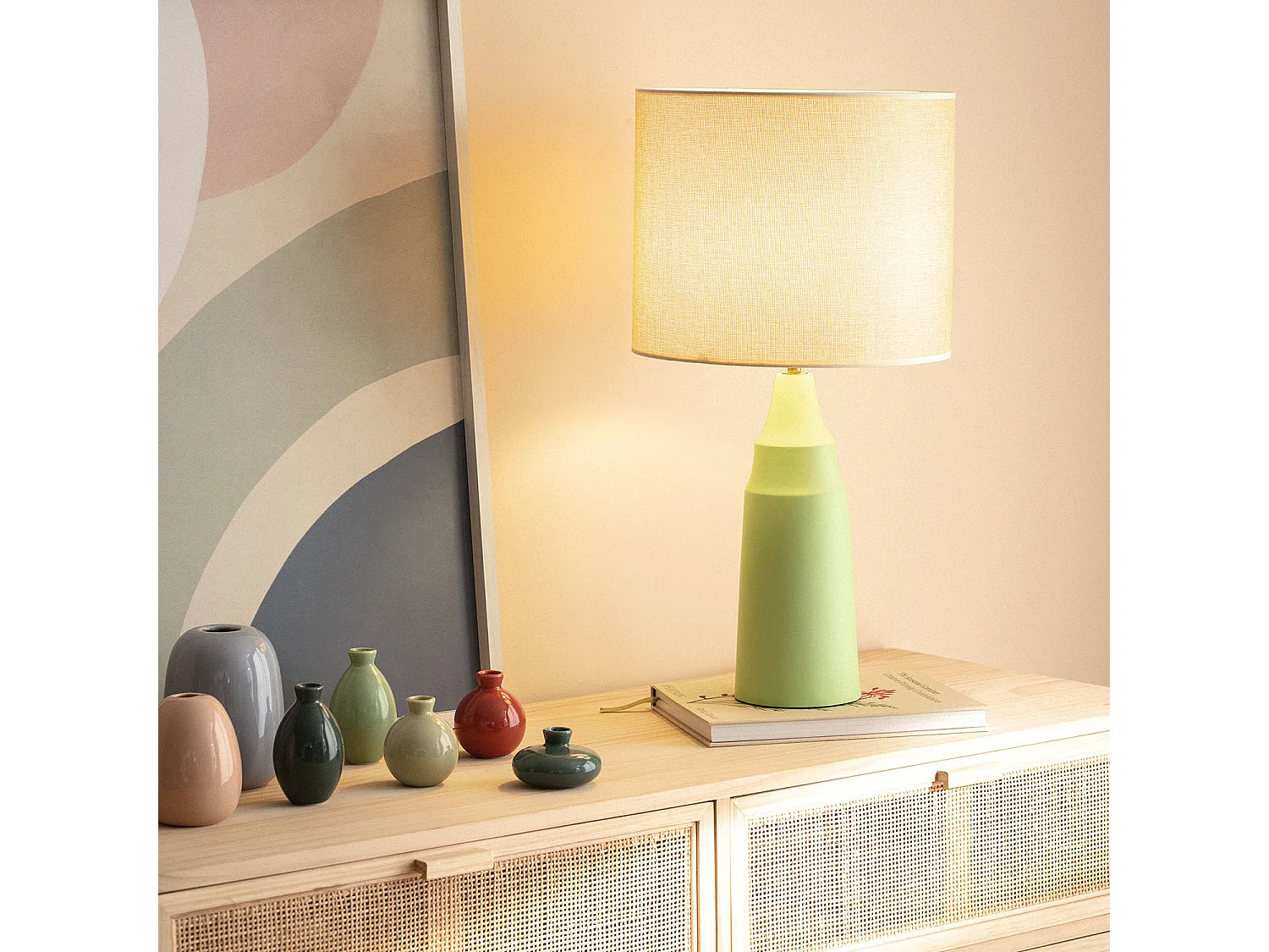 Lampada da Tavolo Metallo e Tessuto Muka Verde Menta