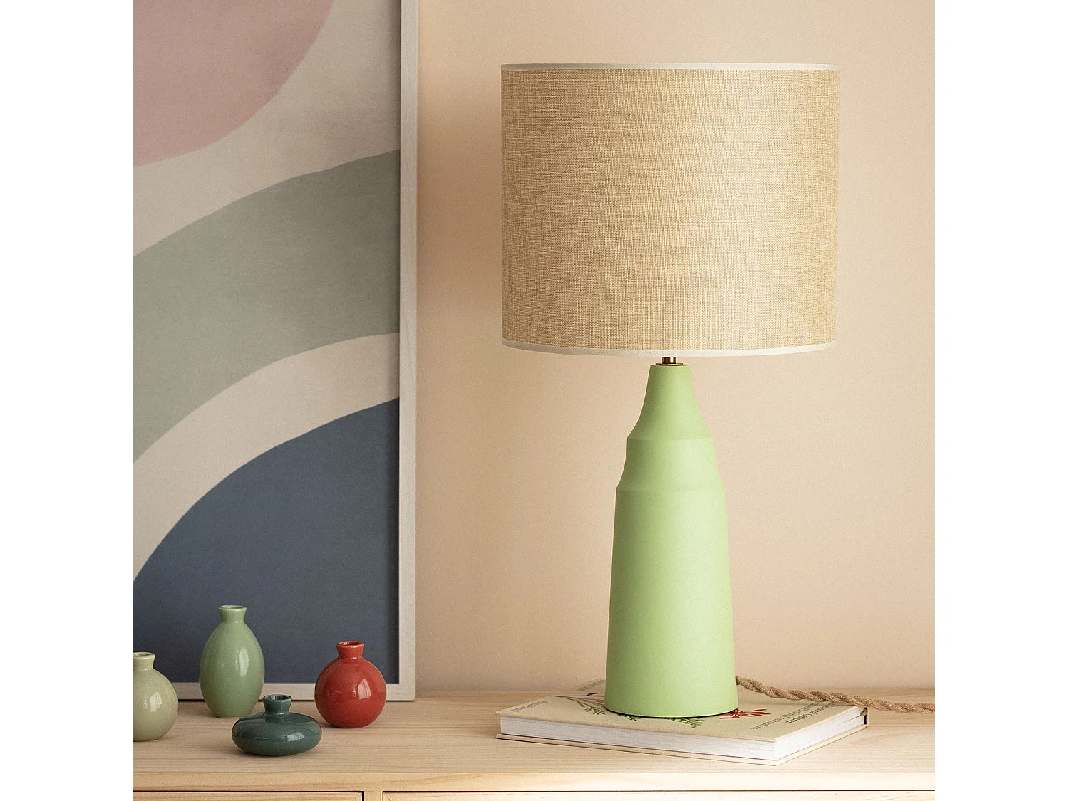 Lampada da Tavolo Metallo e Tessuto Muka Verde Menta