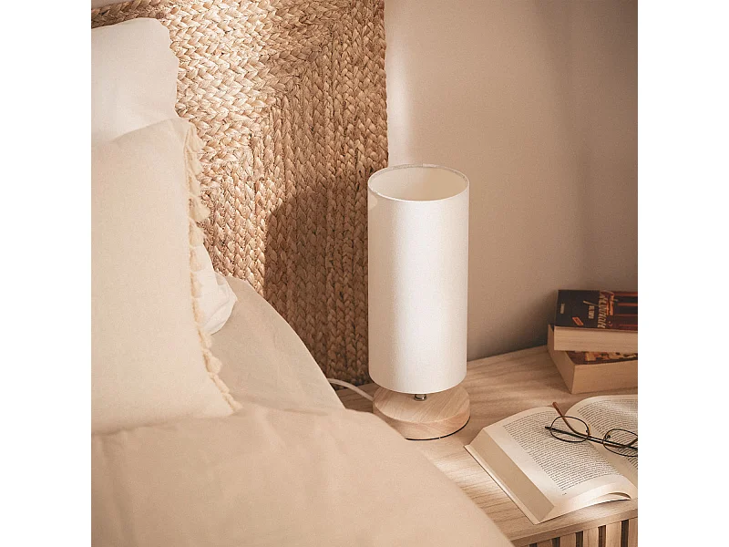 Lampada da Tavolo Legno e Tessuto Roundi Haarle Bianco