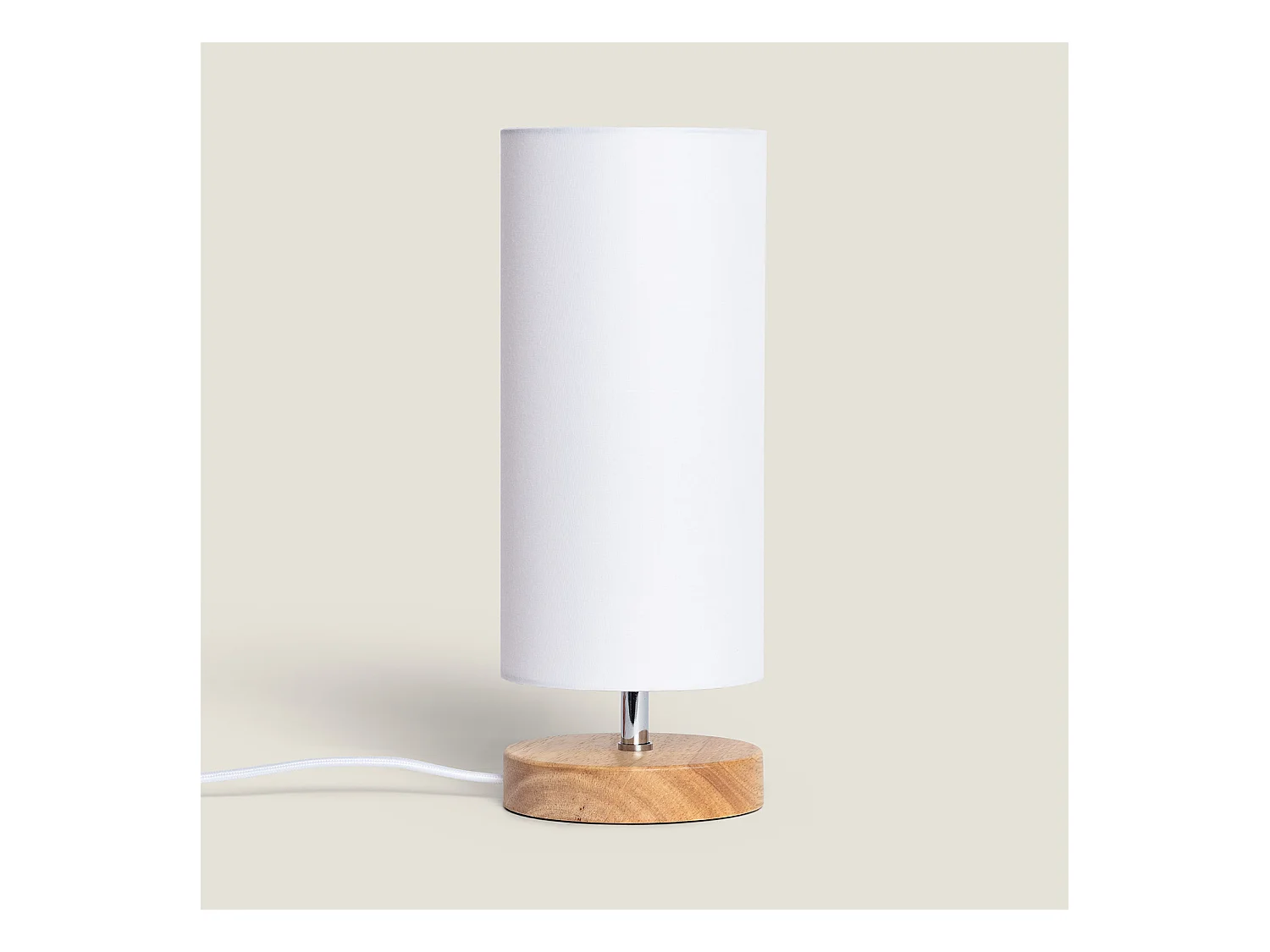 Lampada da Tavolo Legno e Tessuto Roundi Haarle Bianco