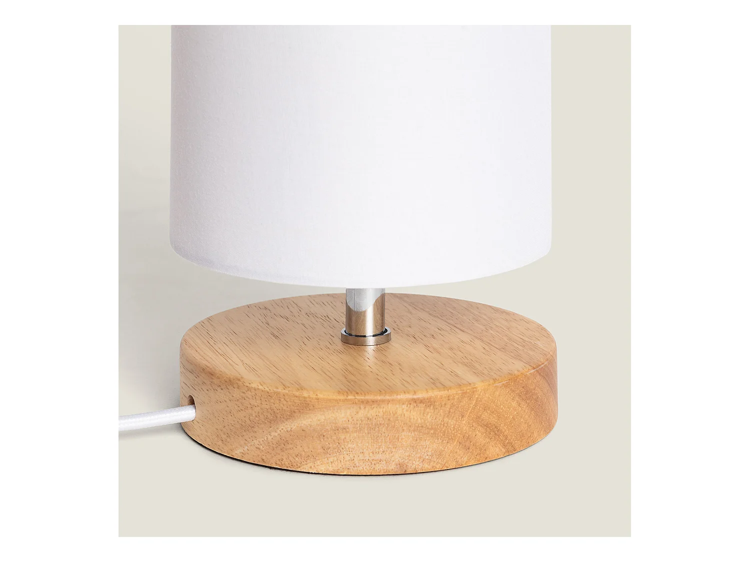 Lampada da Tavolo Legno e Tessuto Roundi Haarle Bianco