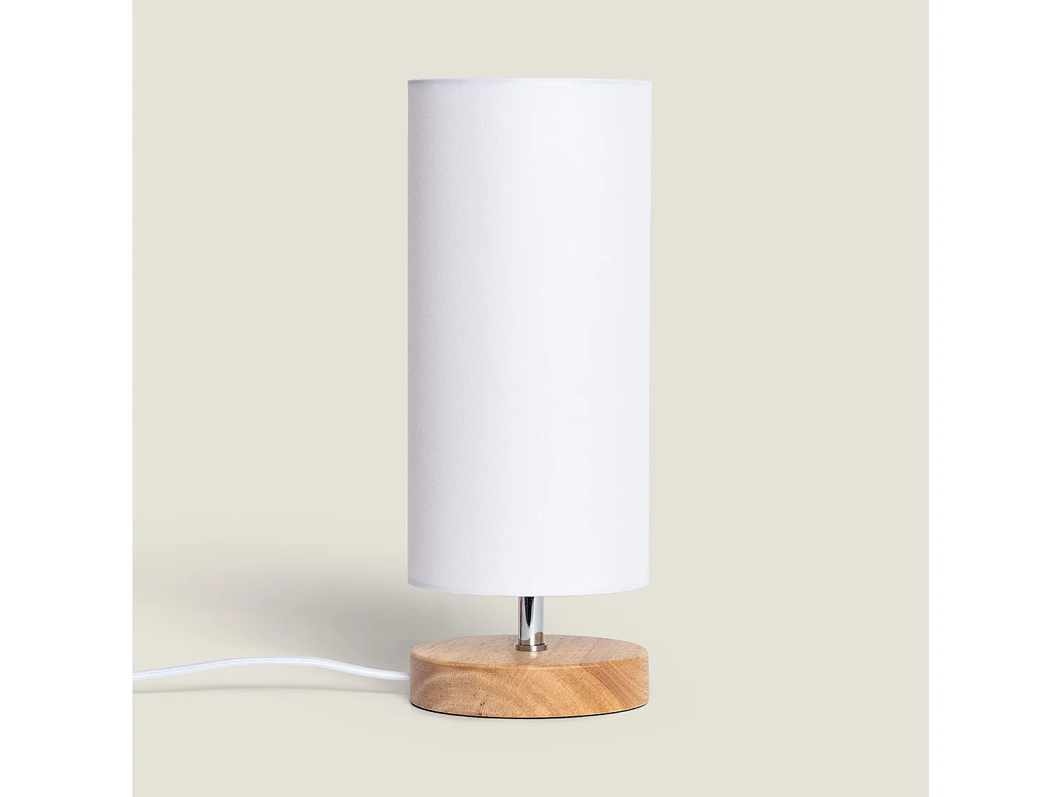 Lampe à Poser Bois et Tissu Roundi Haarle Blanc