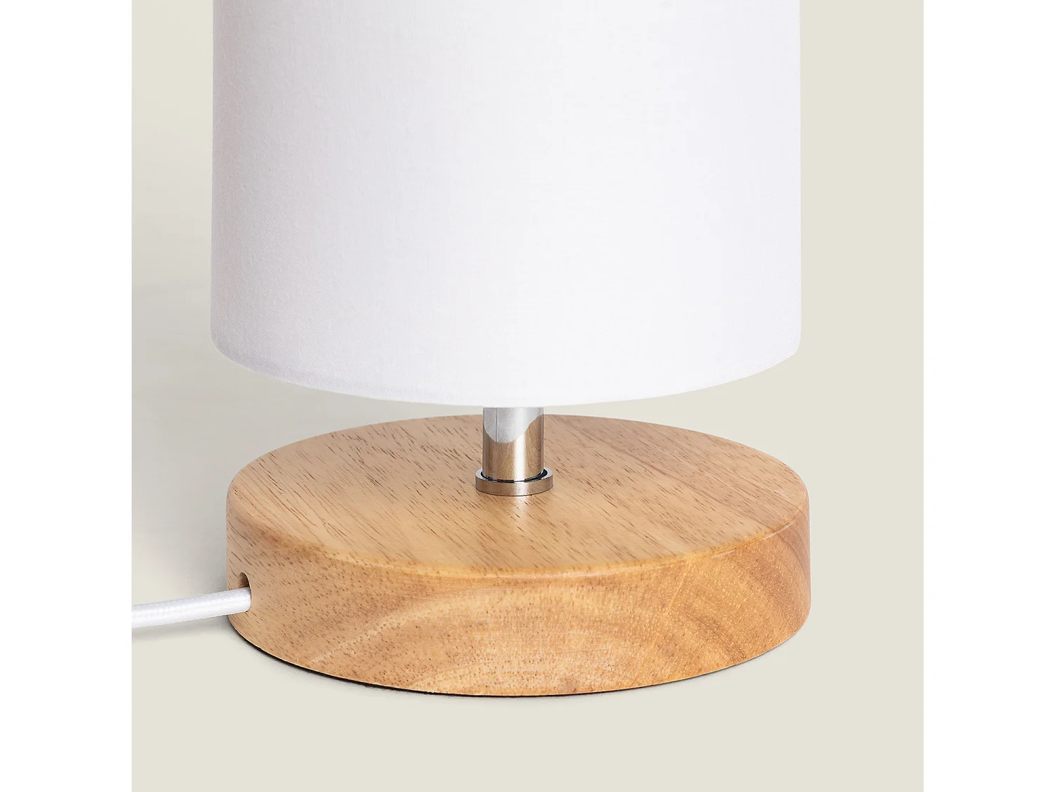 Lampe à Poser Bois et Tissu Roundi Haarle Blanc
