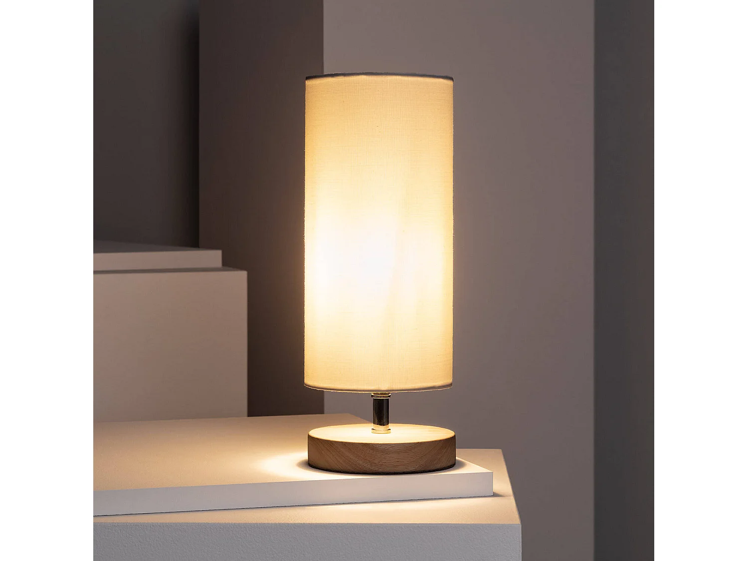 Lampe à Poser Bois et Tissu Roundi Haarle Blanc