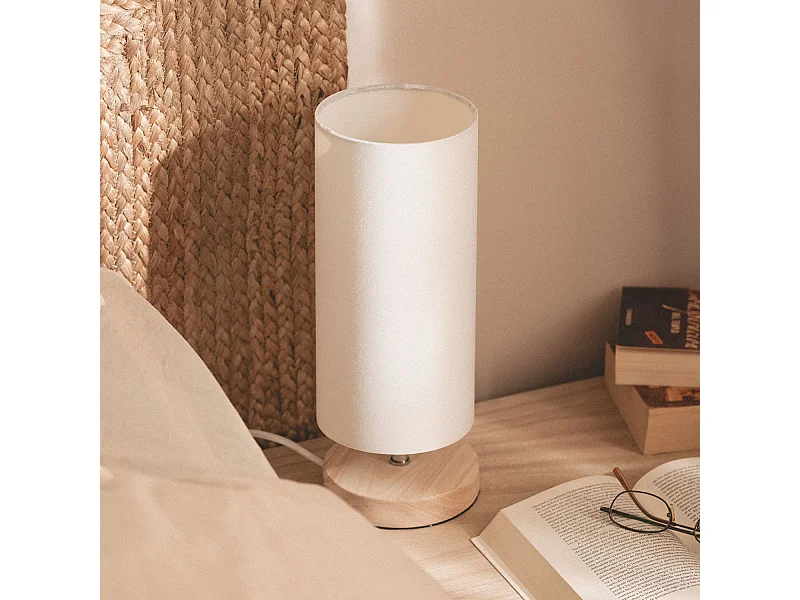 Lampe à Poser Bois et Tissu Roundi Haarle Blanc