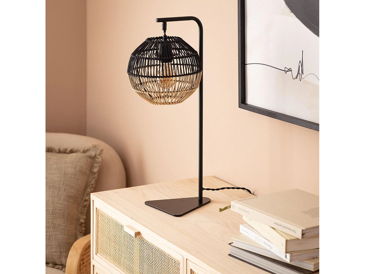 Lampada da Tavolo Rattan Kithnos Nero