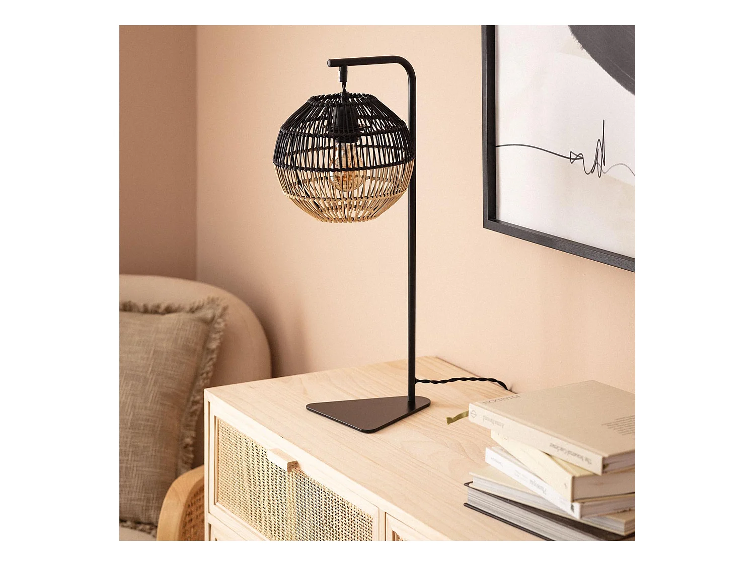 Lampe à Poser Rotin Kithnos Noir