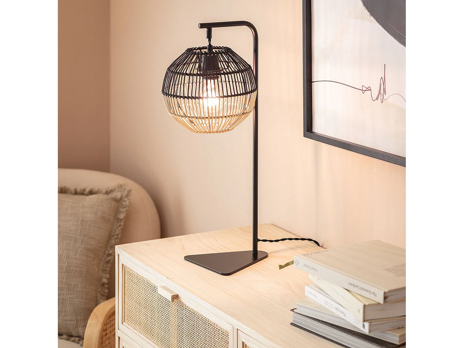 Lampe à Poser Rotin Kithnos Noir