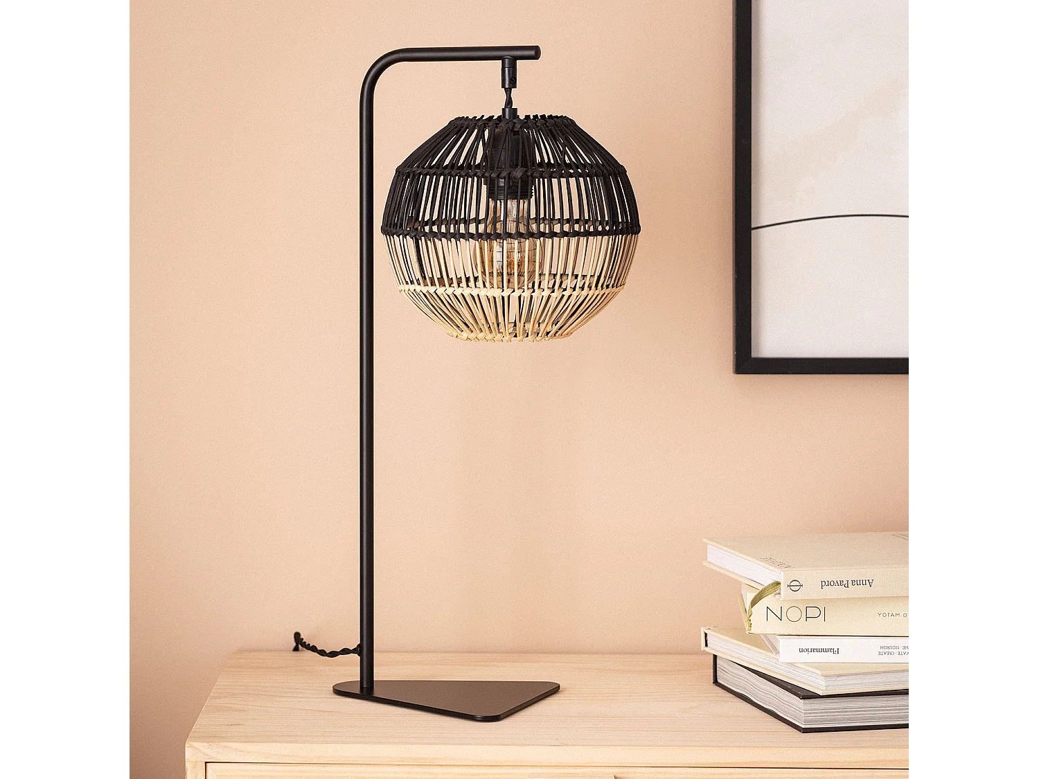 Lampe à Poser Rotin Kithnos Noir