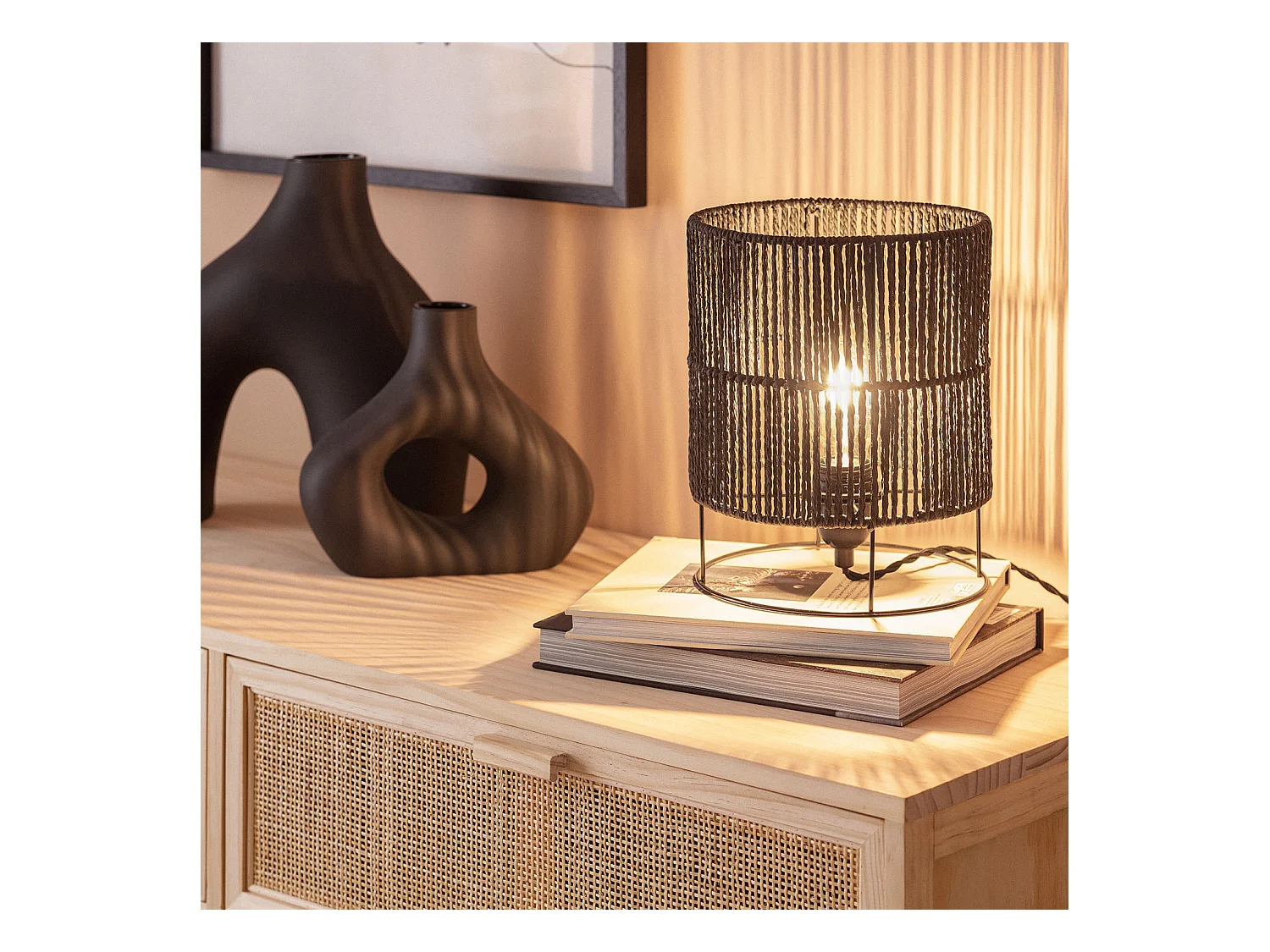 Lampada da Tavolo Carta Intrecciata Khalo Nero