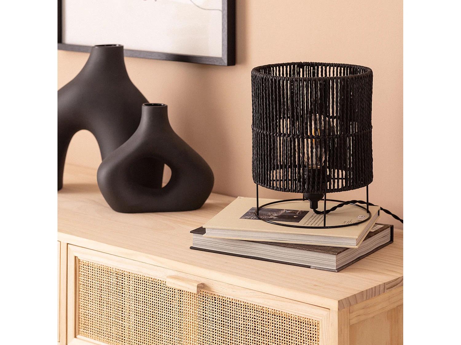 Lampe à Poser Papier Tressé Khalo Noir