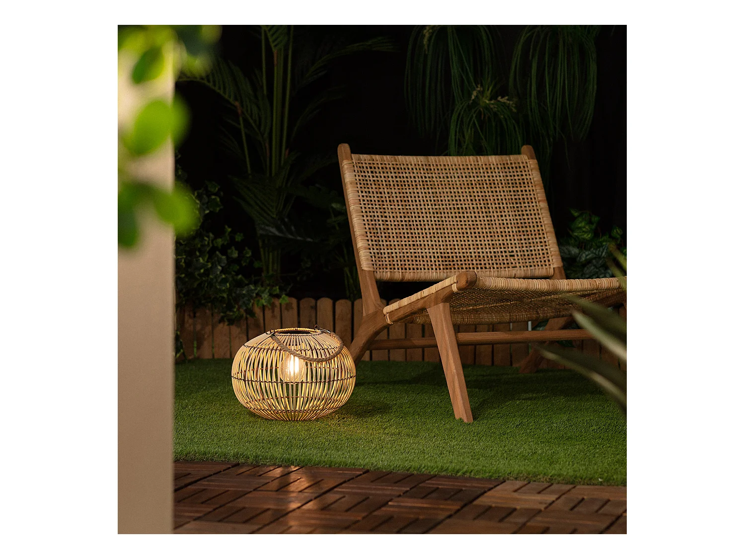 Lampe à Poser LED Extérieure Solaire Rotin Sirpur Naturel