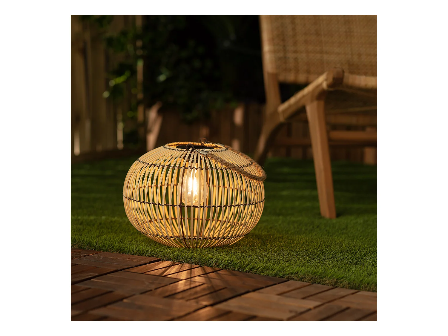 Lampe à Poser LED Extérieure Solaire Rotin Sirpur Naturel