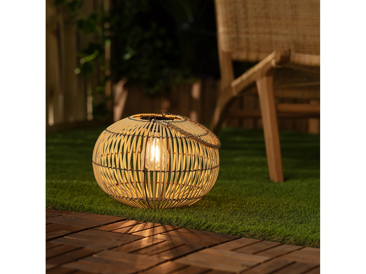 Lampe à Poser LED Extérieure Solaire Rotin Sirpur Naturel