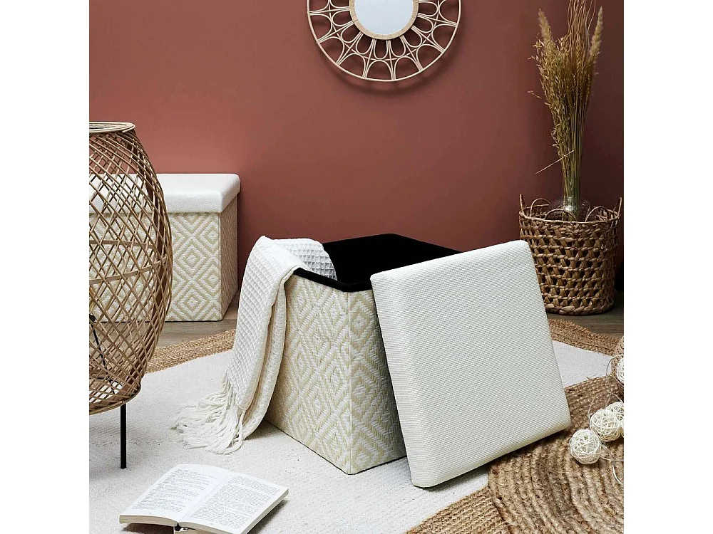 Pouf Coffre Pliable "Tressé" 38cm Blanc