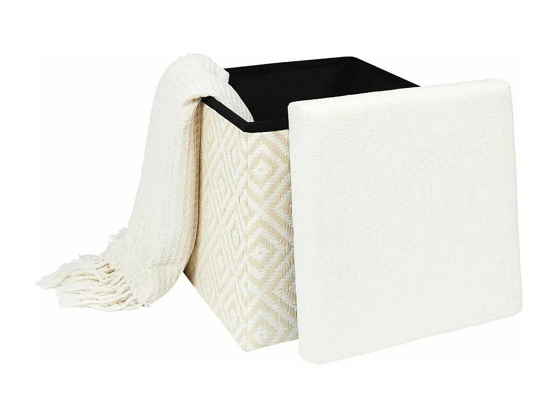 Pouf Coffre Pliable "Tressé" 38cm Blanc