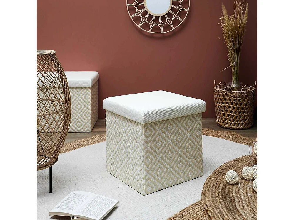 Pouf Coffre Pliable "Tressé" 38cm Blanc