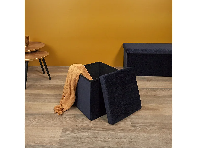 Coffre Pouf Pliable Retro Bleu Nuit Bleu