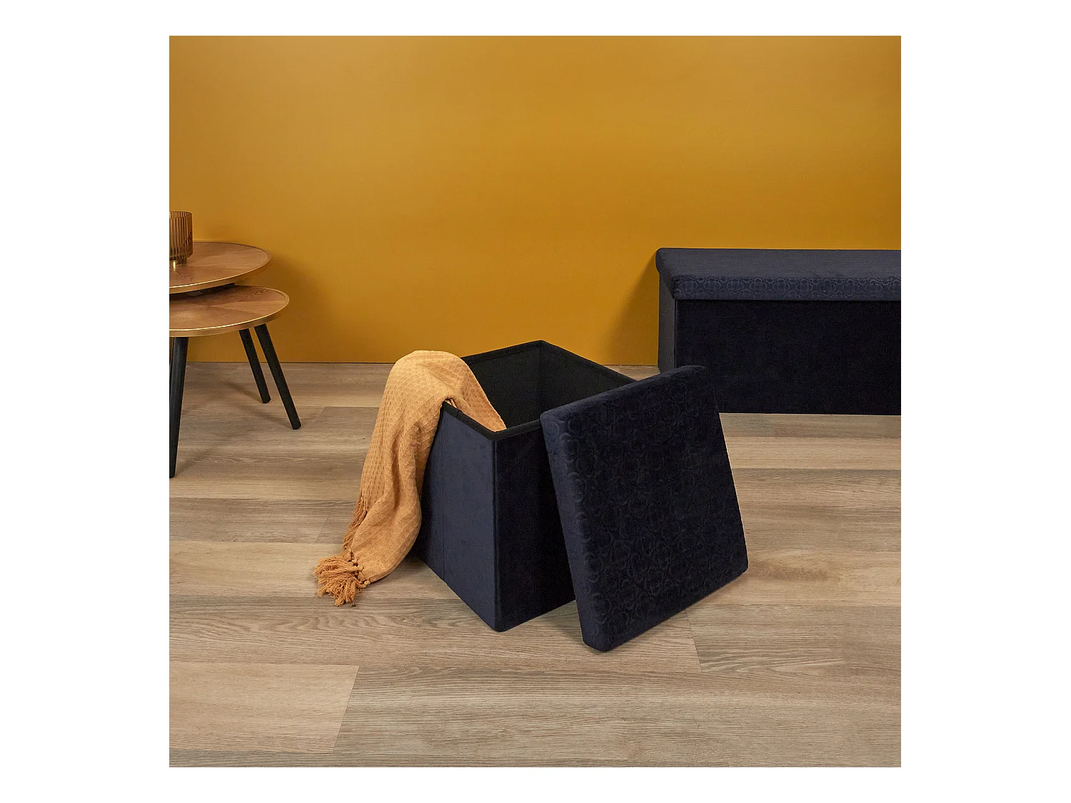 Coffre Pouf Pliable Retro Bleu Nuit Bleu