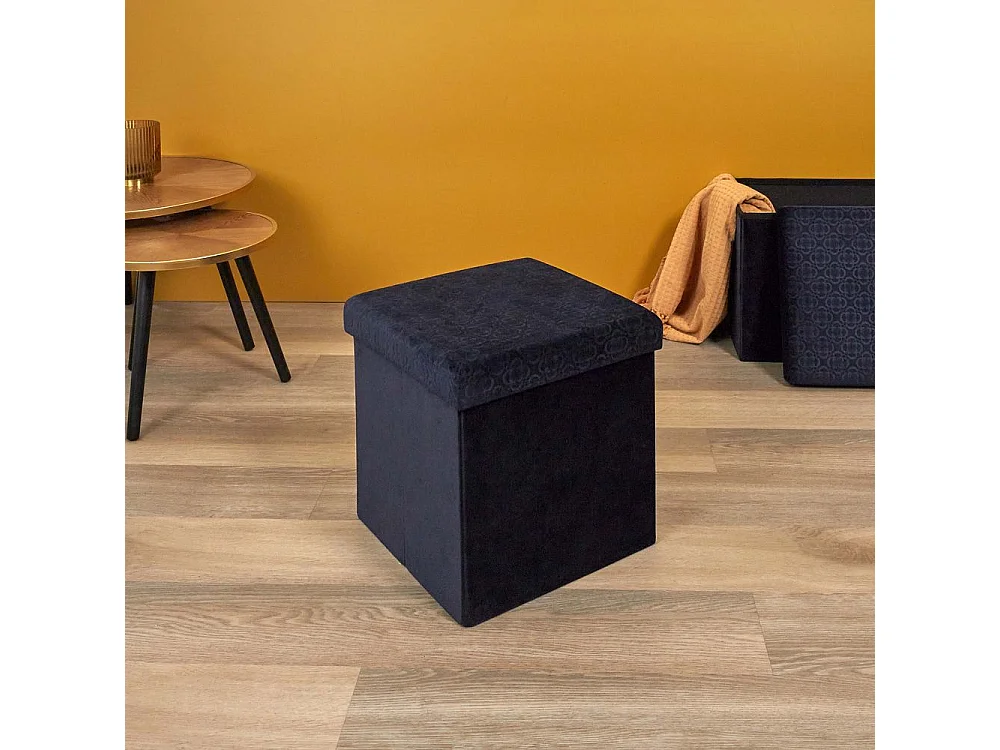 Coffre Pouf Pliable Retro Bleu Nuit Bleu